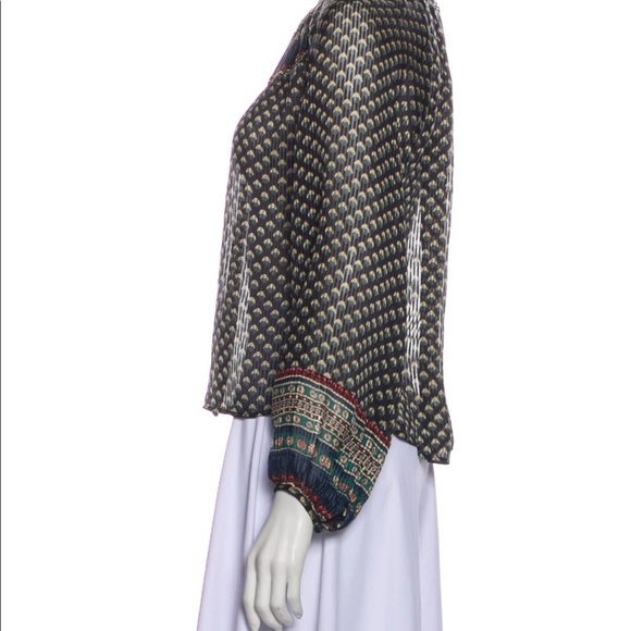 Doen Sheer Manzanita Blue Silk Printed Long Sleeve Top - Picture 5 of 7